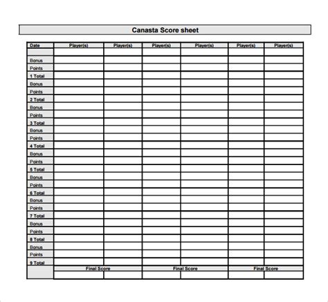 sample canasta score sheets sample templates