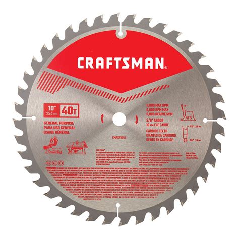 Craftsman 10 In 40 Tooth Carbide Miter Table Saw Blade At