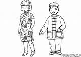 Coloring Children Pages Chinese China Japanese Clothing Traditional Colorkid sketch template