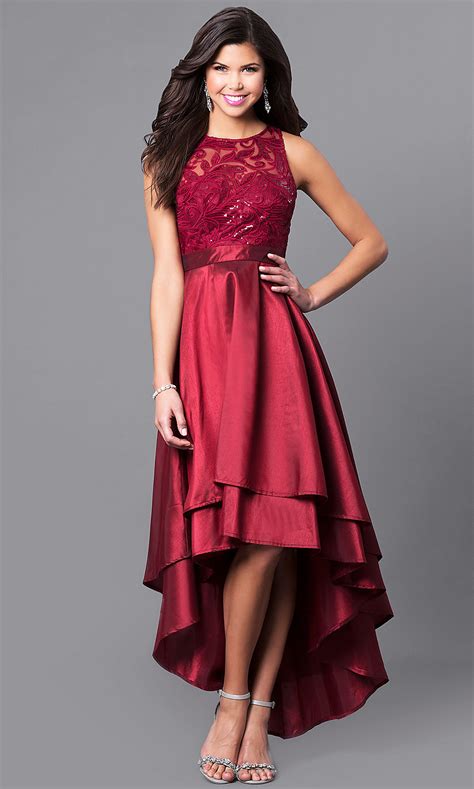 embroidered illusion high low prom dress promgirl