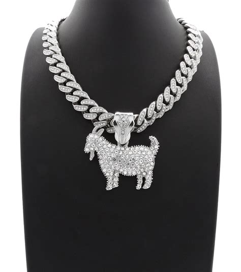 Hip Hop Fashion Iced Out Goat Pendant W 12mm 20 Silver Tone Iced Out