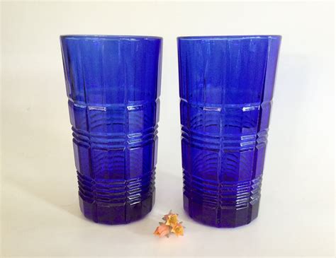 Vintage Hazel Atlas Cobalt Blue Glassware Set Of 2