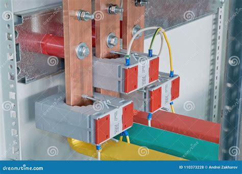 copper busbars  current transformers     electric cabinet stock photo image