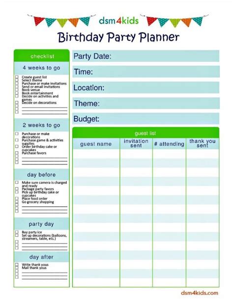 party planning worksheets