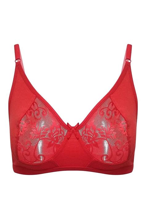 Cotton Rich Non Padded Bra With Lace In Red Bras All Bras Online