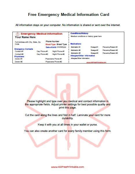 med card template   emergency medical medication cards