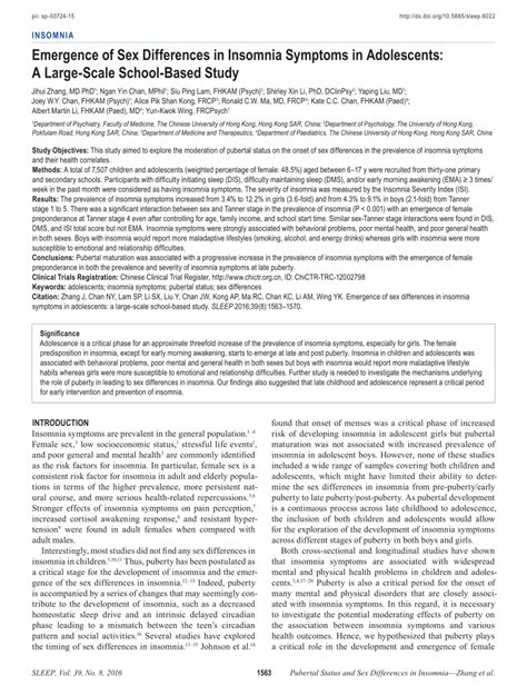 pdf emergence of sex differences in insomnia symptoms in adolescents