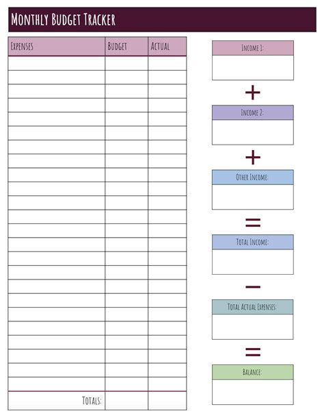 monthly printable budget template