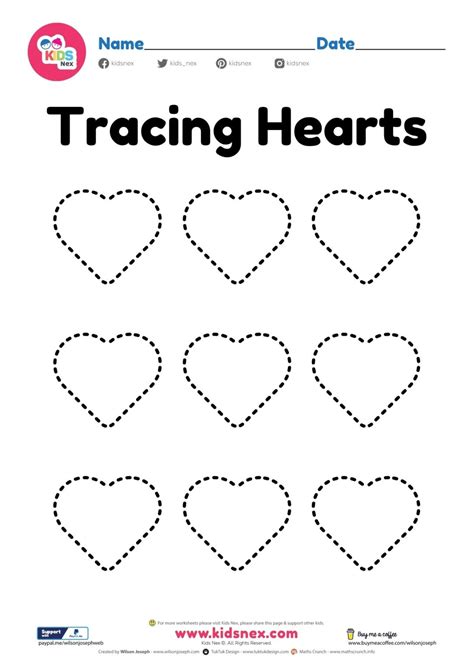 tracing hearts worksheet  printable   kids