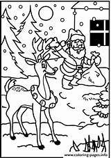 Santa Claus Reindeer Coloring Christmas Pages Printable sketch template