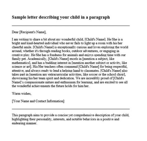 sample letter describing  child calypso tree