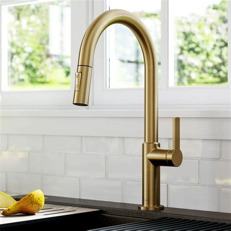 kraus oletto single handle pull  kitchen faucet  brushed brass