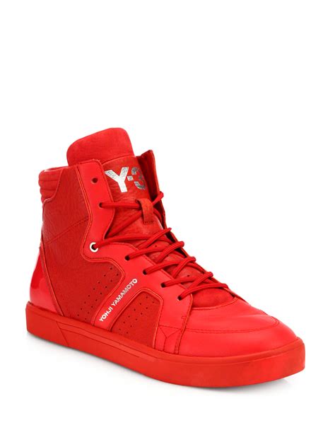 rydge leather high top sneakers  red  men lyst