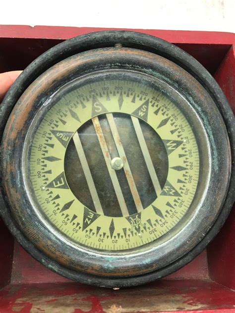 vintage ship compass in wooden box nautical maritime gyroscope moving