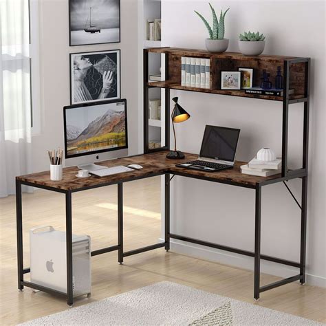 tribesigns  shaped desk  hutch inches corner computer desk