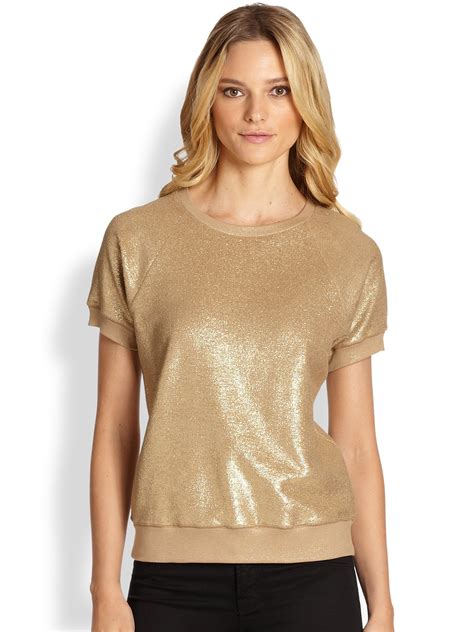 michael michael kors shortsleeve foil terry top  gold lyst