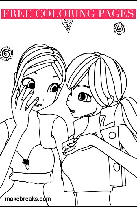 coloring page  girls chatting  breaks  coloring