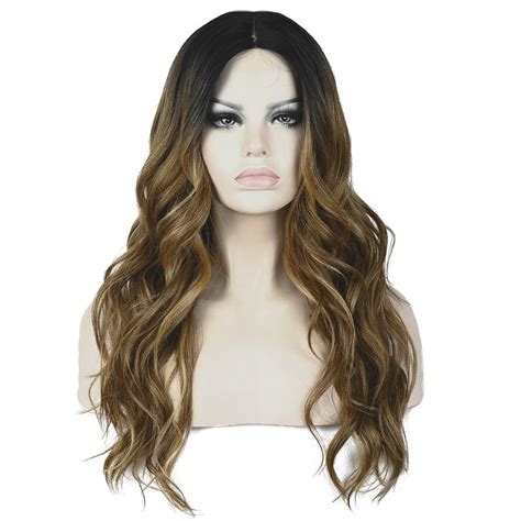 strongbeauty women s ombre wig long curly hair brown with dark root