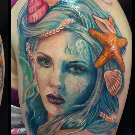 Realistic Colored Mermaid Portrait Tattoo Design Tattooimages Biz My