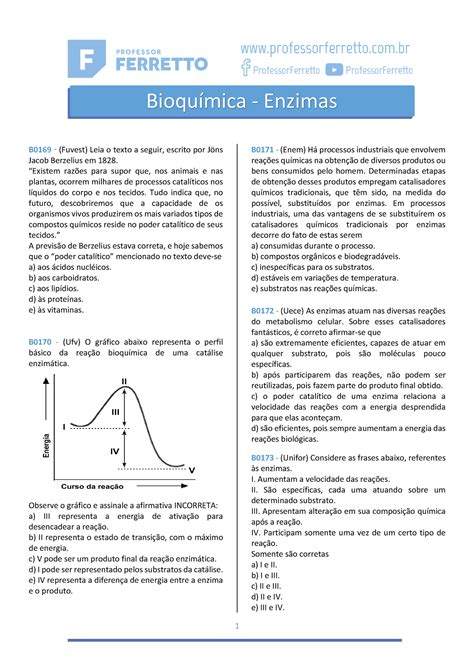 Bioquímica Enzimas Questões Para Vestibular E Enem B0169