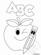 Abc Pencil Apple Coloring School Back sketch template