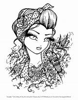 Coloring Pages Boho Tattoo Girl Darlings Hannah Lynn Girls Body Book Adult Gypsy Books Rockabilly Printable Inky Beautiful Star Style sketch template