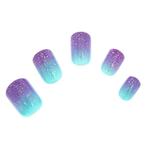 Turquoise And Purple Ombre Glitter Square False Nails Claire S Us