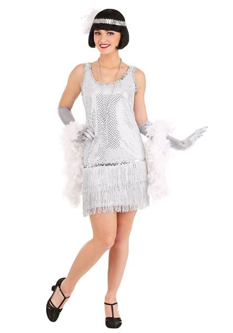 silver sequin flapper dress costume for women