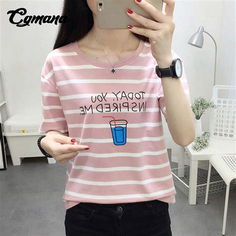 Cgmana T Shirt Female 2018 Ulzzang Summer Stripe Women T Shirt Korean