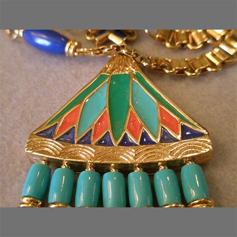 hattie carnegie egyptian revival lotus pendant necklace brys