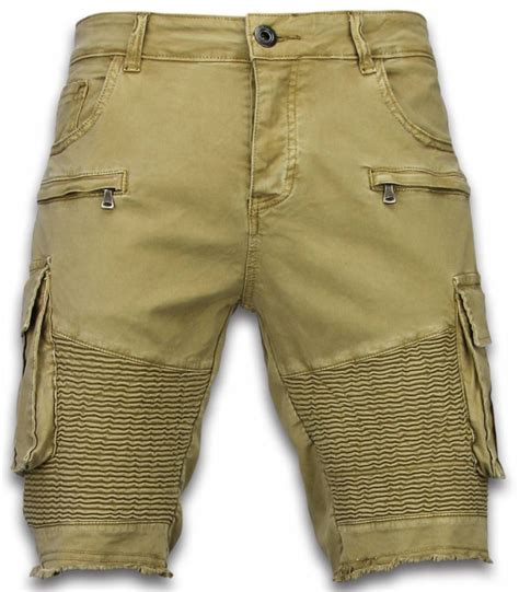 korte broek heren slim fit biker pocket jeans beige style italy