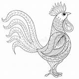 Hahn Zentangle Colorin Inländischen Landwirt Erwachsenes Jahres Chinesischen Abbildung Rooster sketch template