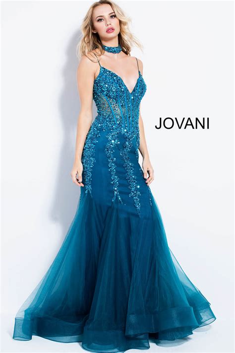 jovani 56032 teal embellished corset mermaid prom dress