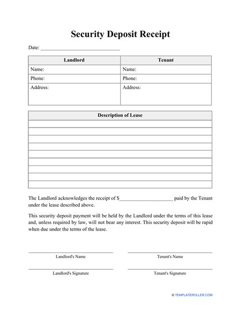 rental security deposit receipt template