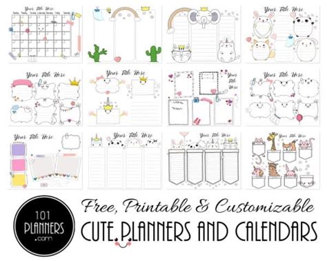 printable cute planner calendar customize
