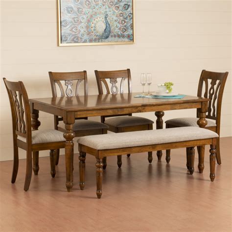 tagetes  seater dining table set  chairs  bench brown solid