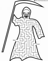 Maze Halloween Reaper Grim Mazes Printable Printactivities sketch template