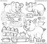 Slop Pigs Outlined Mud Fence Illustration Happy Clipart Royalty Visekart Vector sketch template