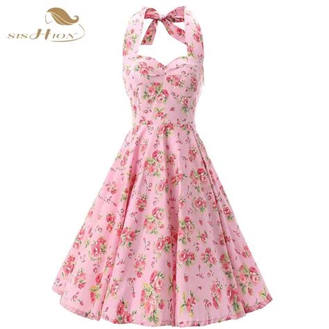Pink Women Dress Rockabilly Floral Print Retro Vintage 60s Sexy Party