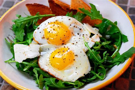 breakfast salad eggs  easy  arugula  shaved parmesan recipe
