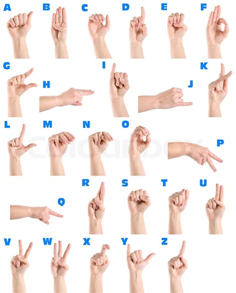 hand sign language alphabet stock image colourbox