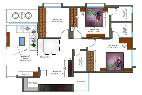 typical furnished  bhk apartment design layout architecture plan cadbull