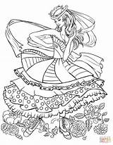 Supercoloring Barbie Dancing Albanysinsanity Ragazza Eleganti Vestiti sketch template