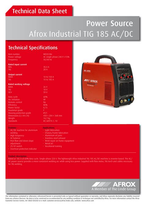 afrox industrial tig  acdc power source