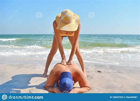 Erotic Massage On Beach Girl In Swimsuit Getting Massage