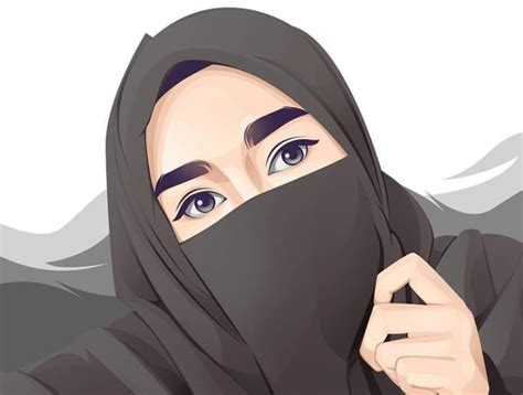 gambar kartun muslimah berhijab cantik bercadar kacamata