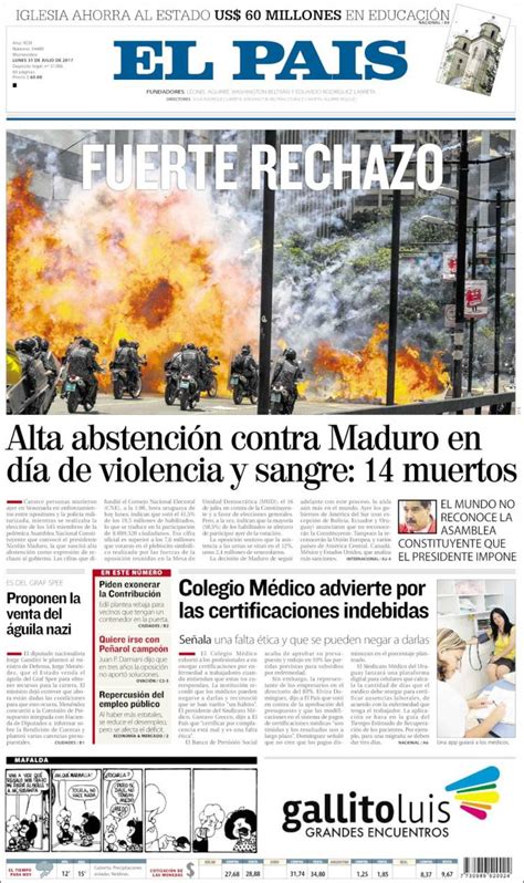 newspaper el pais uruguay newspapers  uruguay todays press covers kioskonet