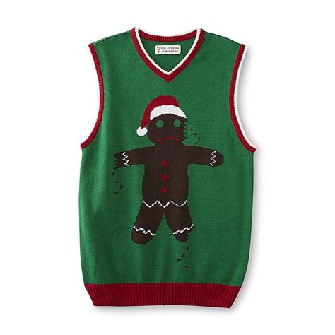 Mens Ugly Christmas Sweater Vest Gingerbread Man