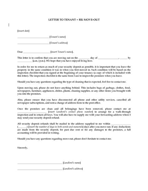 sample letter  landlord  tenant  move   document template