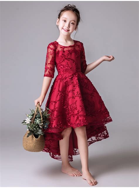 glizt red lace flower girl dresses for wedding half sleeve first